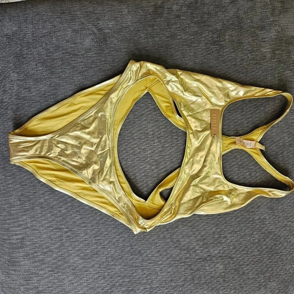 Skims Signature Swim Gold Cut Out Monokini Racerback One Piece Swimsuit Size 2X